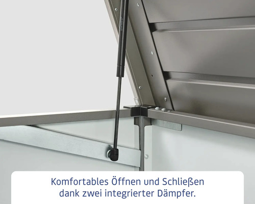 Detailansicht des Deckels einer Aufbewahrungsbox mit integriertem Dämpfer