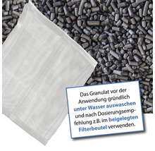 Filterbeutel mit Aktivkohlegranulat und Anwendungshinweis