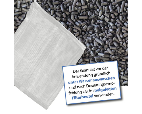 Filterbeutel mit Aktivkohlegranulat und Anwendungshinweis