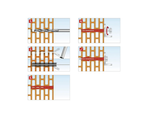 Instructions de montage de chevilles dans les murs en briques avec perceuse, brosse et cheville