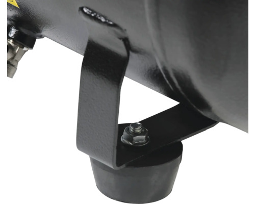 Detailaufnahme des Standfußes eines Kompressors mit Schraube und Gummifuß