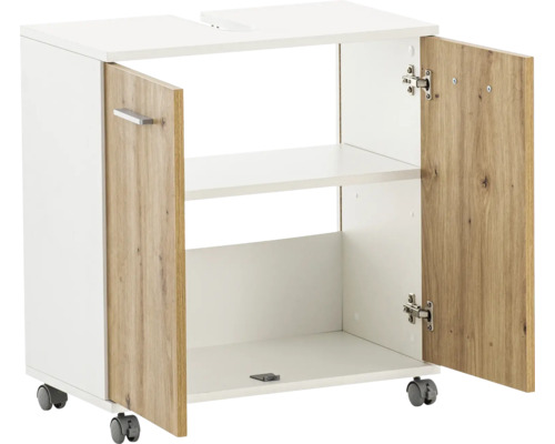 Unterschrank mit zwei Türen, Ablage und Rollen