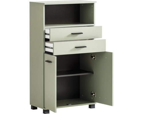 Armoire avec deux tiroirs et compartiment ouvert