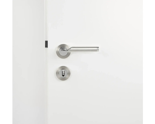 Tür mit Türdrücker und Schlossrosette