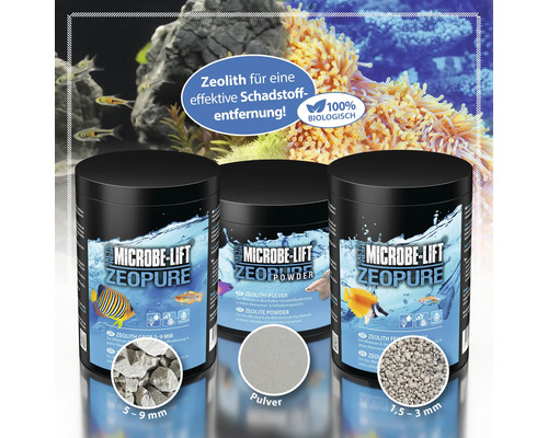 Drei Behälter Microbe-Lift Zeolith zur Schadstoffentfernung in Aquarien