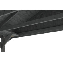 Carport simple SKAN HOLZ Wallgau avec bardeaux rouges et ancrage pour poteaux H 430 x 750 cm gris