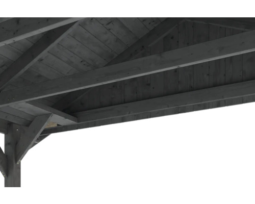 Vue détaillée du pavillon en bois avec construction de toit