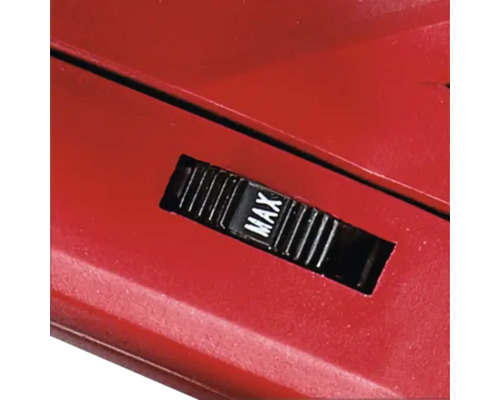 Detailansicht eines Schiebereglers mit der Aufschrift Maximum auf rotem Untergrund