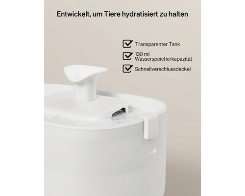 Trinkbrunnen für Haustiere mit transparentem Tank und 130 ml Wasserspeicherkapazität