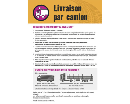 Informations sur la livraison par camion