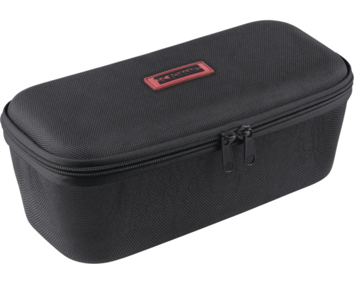 Schwarze Werkzeugtasche mit Reißverschluss und Firmenlogo