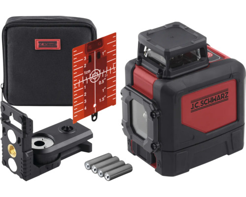 J.C. Schwarz Kreuzlinienlaser mit Zieltafel, Halterung, Batterien und Transporttasche