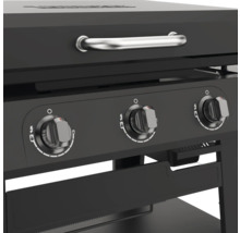 Vue détaillée d''un barbecue à gaz noir avec des boutons rotatifs pour le contrôle