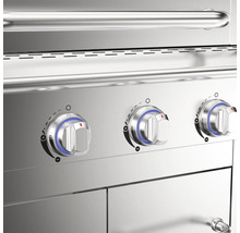 Gros plan d''un barbecue à gaz en acier inoxydable avec des boutons rotatifs