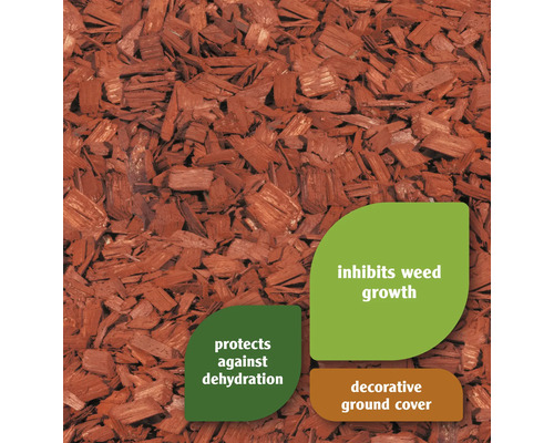 Couvre-sol décoratif en copeaux de bois, qui inhibe la croissance des mauvaises herbes et protège contre la déshydratation.