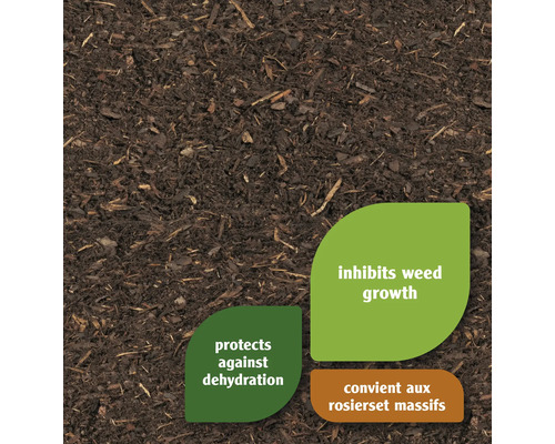 Gros plan de paillis avec des indications sur l''inhibition des mauvaises herbes et la protection contre la déshydratation