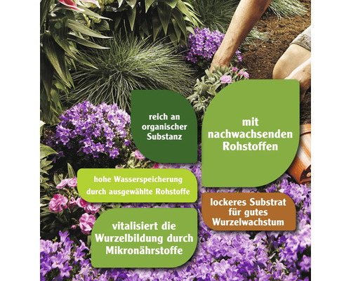 Nahaufnahme von Gartenarbeit mit organischer Substanz und Substrat für gutes Wurzelwachstum