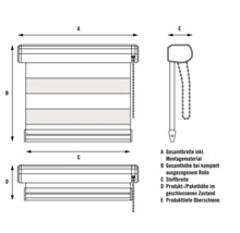 Technische Zeichnung eines Rollos mit Maßangaben