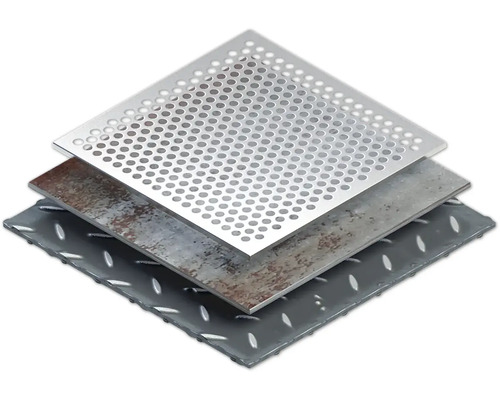 Différentes plaques métalliques : tôle perforée, tôle d’acier, tôle larmée