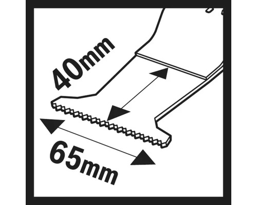 Image d''une lame de scie avec indications de dimensions de 40 mm et 65 mm.