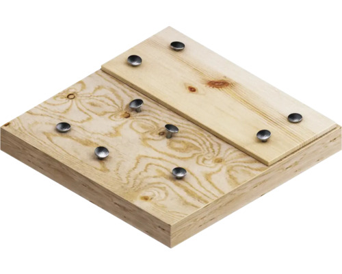 Planche en bois avec fixations en forme de rivets