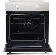 Geöffneter Backofen mit Grillrost und Bedienknöpfen