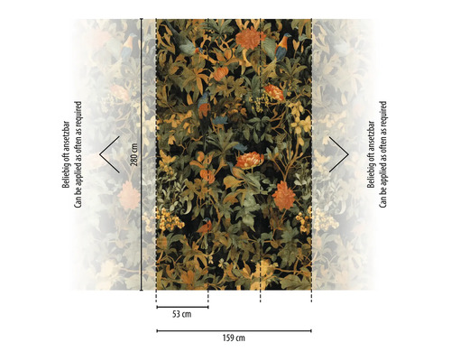 Papier peint avec plantes et oiseaux, dimensions 159 cm x 280 cm