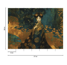 Papier peint panoramique intissé 39706-1 Jade 2 Geisha pétrol 7 pces 371 x 280 cm