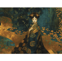 Papier peint panoramique intissé 39706-1 Jade 2 Geisha pétrol 7 pces 371 x 280 cm