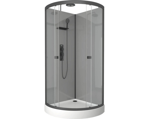 Cabine de douche complète avec pommeau de douche et portes en verre