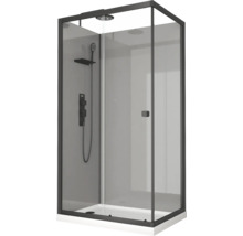 Cabine de douche avec pomme de tête, douchette à main et thermostat