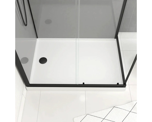 Cabine de douche avec cadre noir et receveur de douche blanc