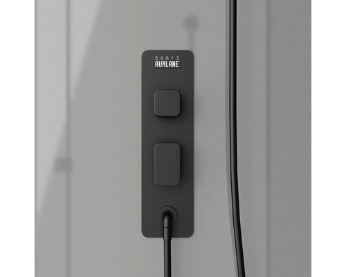 Panneau de douche Aurlane avec deux commandes et affichage numérique.