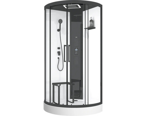 Cabine de douche complète avec douchette, pomme de tête, panneau de douche et siège