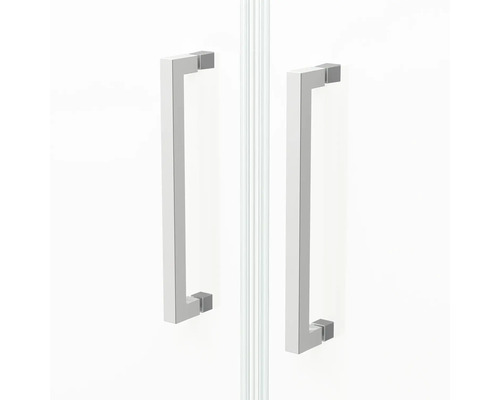 Vue détaillée des portes de cabine de douche avec poignées rectangulaires