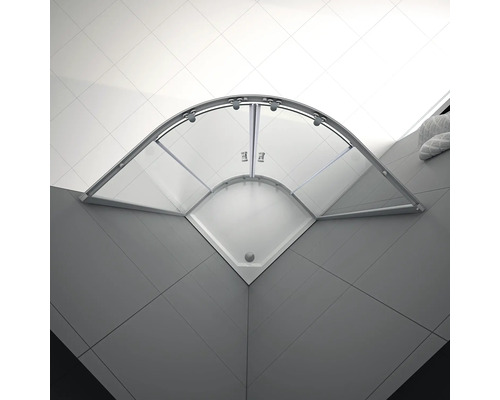 Eckdusche mit Duschwanne und Glasschiebetüren