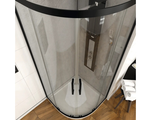 Eckdusche mit Duschpaneel im Badezimmer