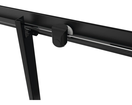 Vue détaillée d''une ferrure de porte coulissante avec chariot dans un rail