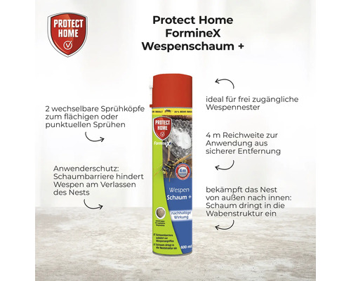 Protect Home Forminex Wespenschaum zur Wespenbekämpfung mit zwei Sprühköpfen und vier Meter Reichweite
