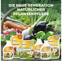 Solabiol natürliche Pflanzenpflege Produkte mit Gemüse im Hintergrund