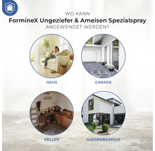 Anwendungsbereiche für FormineX Ungeziefer und Ameisen Spezial Spray: Haus, Garage, Keller, Aussenbereich