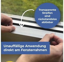 Anwendung von transparentem Klebeband am Fensterrahmen