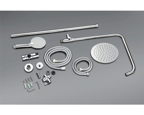 Système de douche avec pomme de tête, douchette à main, flexible de douche et accessoires