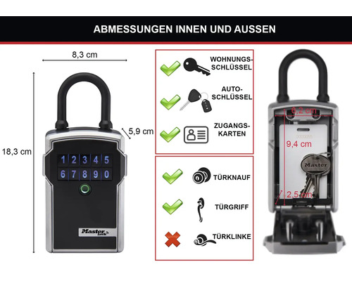 Master Lock Schlüsseltresor mit den Maßen
