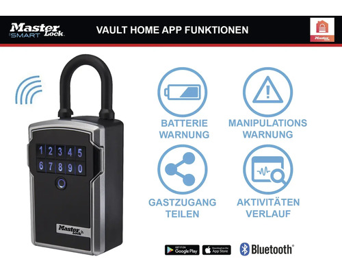 Master Lock Smart Vorhängeschloss mit Tastenfeld und zugehörigen App Funktionen