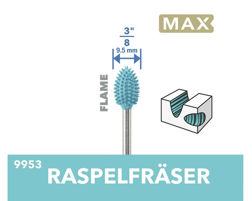 Raspelfräser in Flammenform mit einer Größe von 9,5 mm