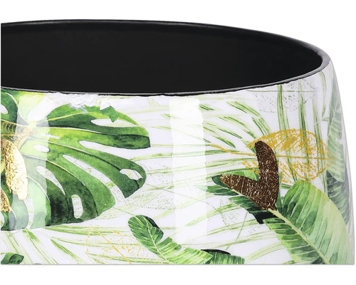 Vue détaillée d''un vase avec un motif de plantes tropicales