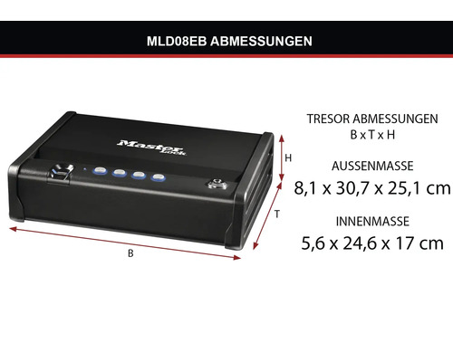 Master Lock Tresor MLD08EB mit Aussen- und Innenmassen
