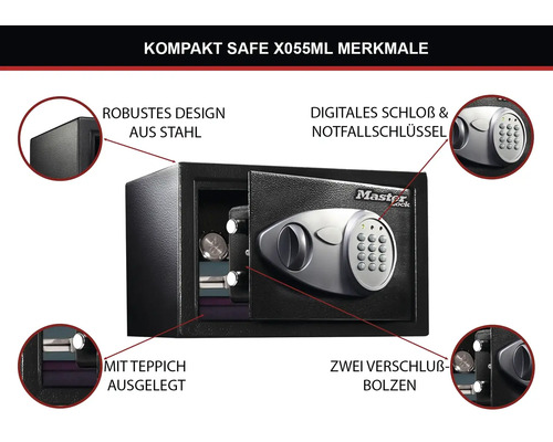 Coffre-fort Master Lock X055ML avec serrure digitale et clé de secours