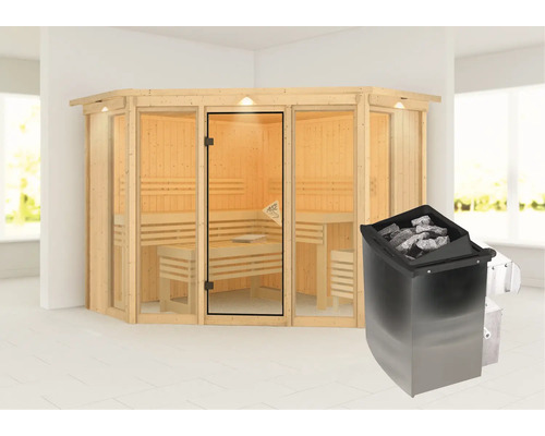 Sauna intérieure avec poêle de sauna et pierres de sauna